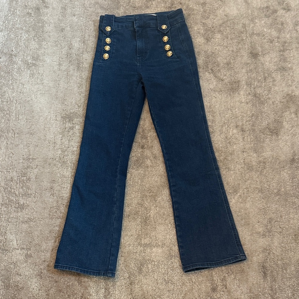 10 Crosby Derek Lam Dark Blue Flare Jeans with Gold Buttons